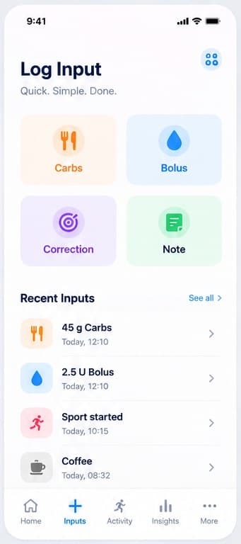 Grado log input: koolhydraten en bolus